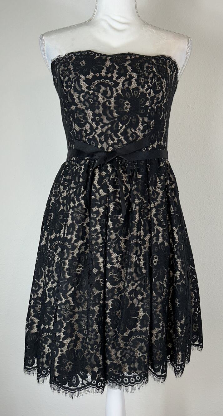 Robert Rodriguez Black Lace Strapless Cocktail Dress Size 6